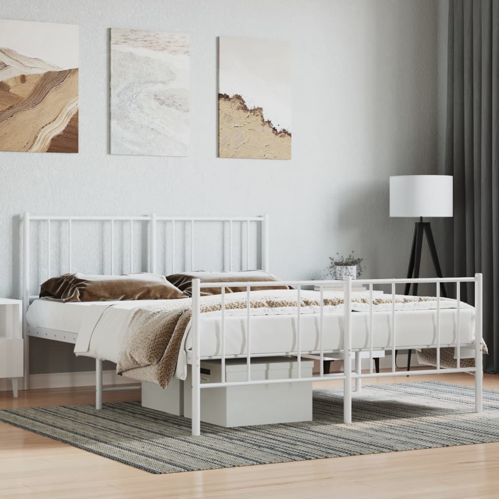 vidaXL Metal Bed Frame with Headboard and Footboard White 140x200 cm
