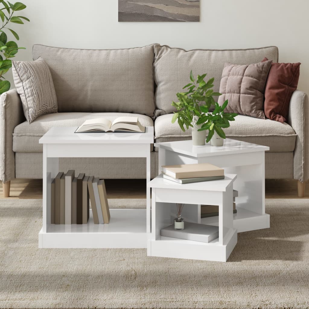 vidaXL Nesting Tables 3 pcs High Gloss White Engineered Wood
