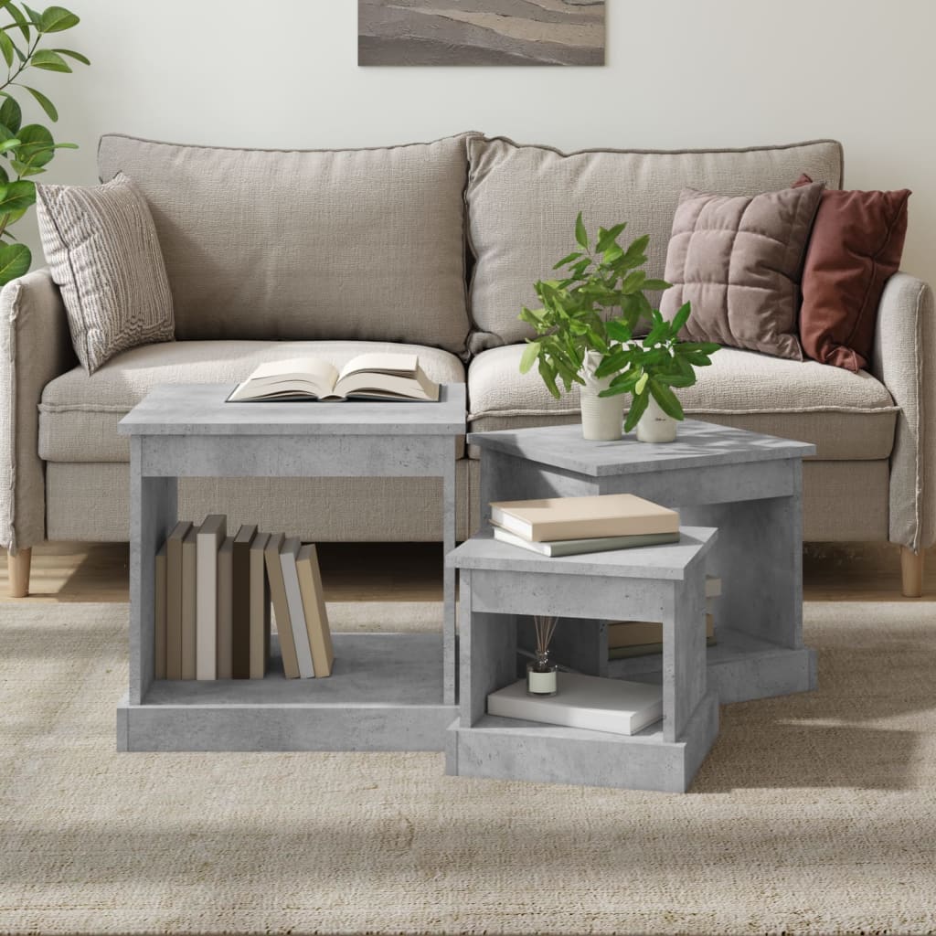 vidaXL Nesting Tables 3 pcs Concrete Grey Engineered Wood