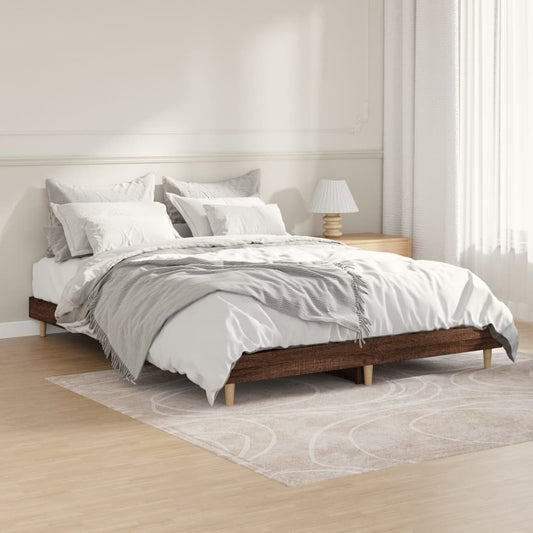 vidaXL Bed Frame Brown Oak 140x190 cm Engineered Wood