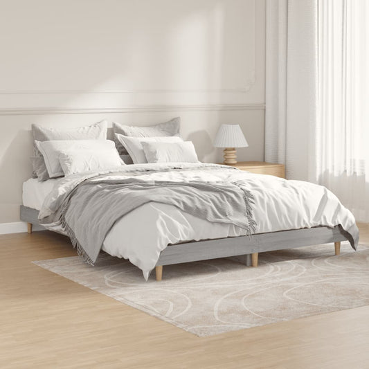 vidaXL Bed Frame Grey Sonoma 135x190 cm Engineered Wood