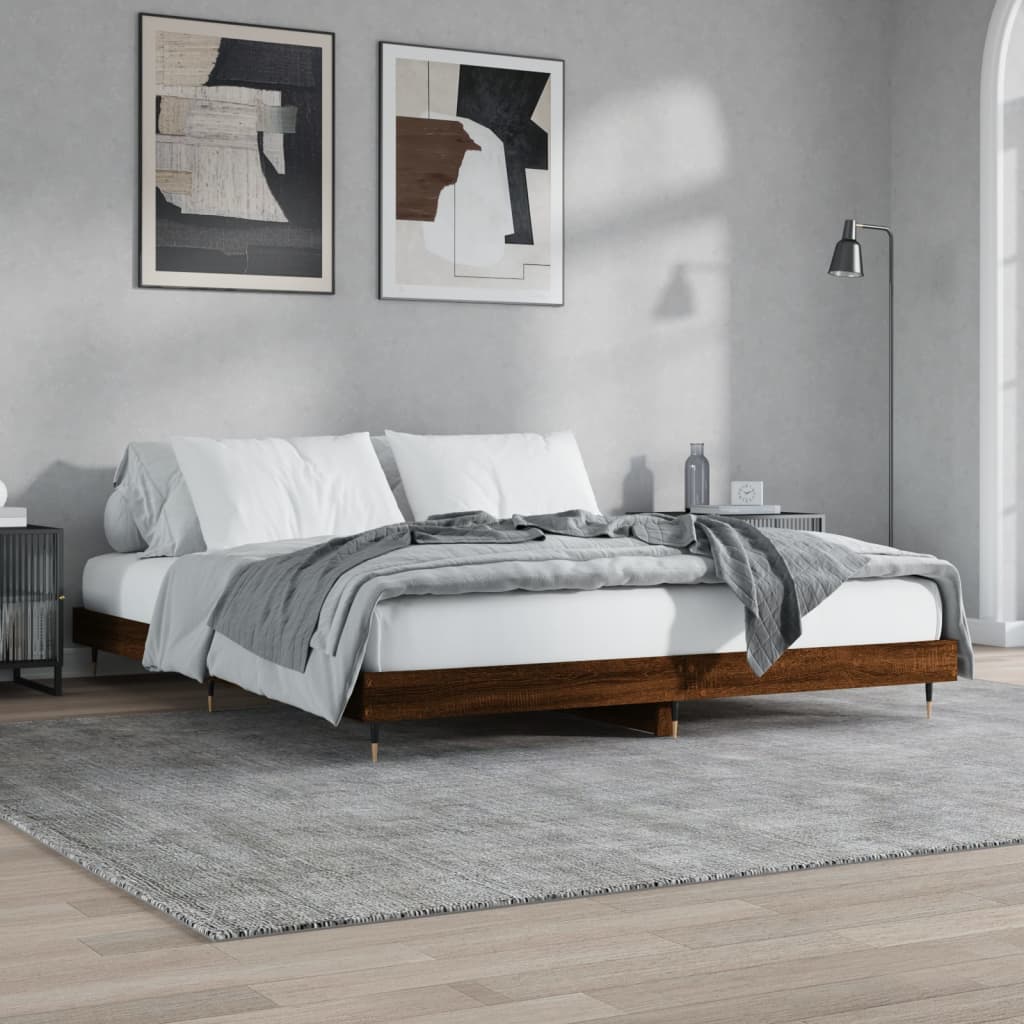 vidaXL Bed Frame Brown Oak 200x200 cm Engineered Wood
