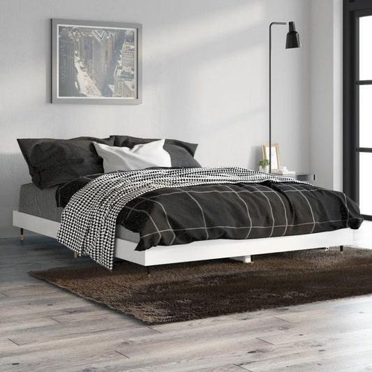 vidaXL Bed Frame High Gloss White 140x190 cm Engineered Wood