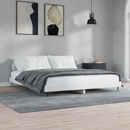 vidaXL Bed Frame White 150x200 cm 5FT King Size Engineered Wood