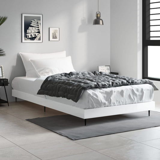 vidaXL Bed Frame High Gloss White 90x200 cm Engineered Wood