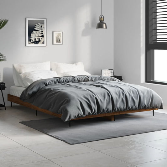 vidaXL Bed Frame Brown Oak 140x190 cm Engineered Wood