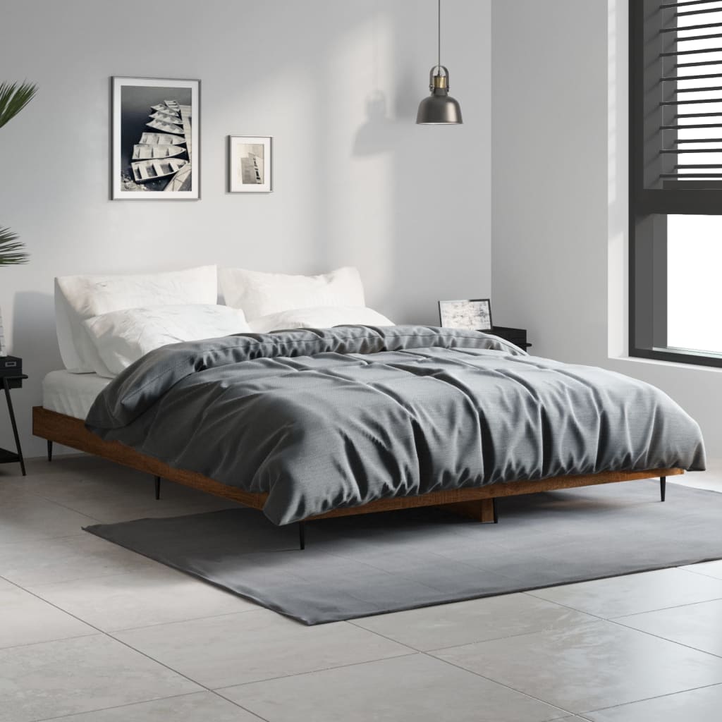 vidaXL Bed Frame Brown Oak 135x190 cm 4FT6 Double Engineered Wood