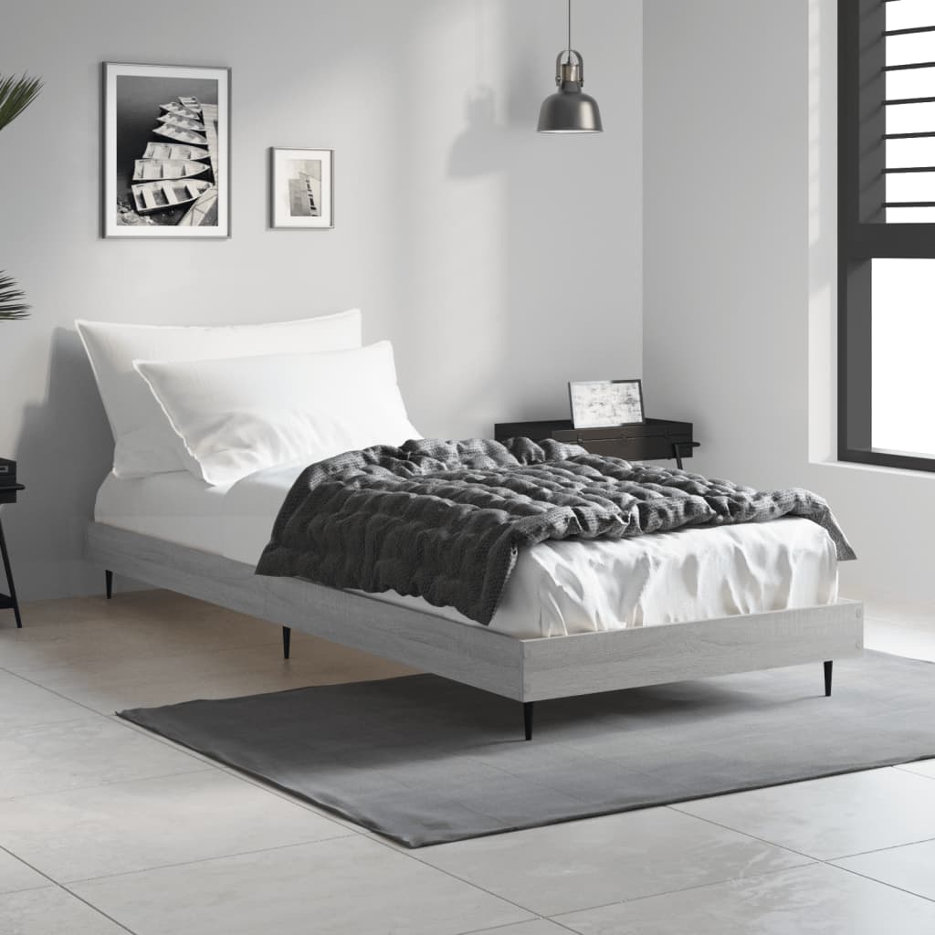 vidaXL Bed Frame Grey Sonoma 75x190 cm 2FT6 Small Single Engineered Wood