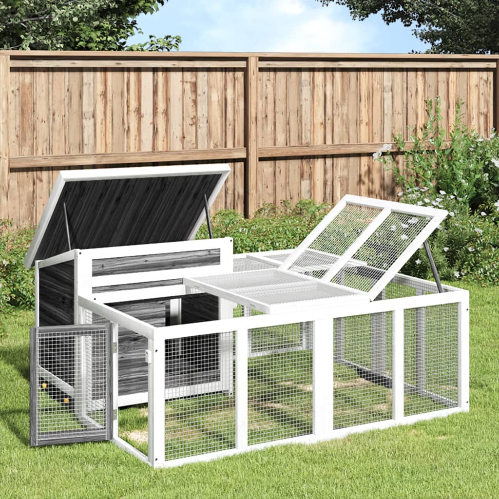 vidaXL Rabbit Hutch Grey 144x123x67.5 cm Solid Wood Pine