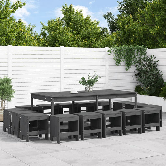 vidaXL 17 Piece Garden Dining Set Grey Solid Wood Pine