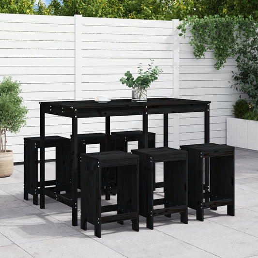 vidaXL 7 Piece Garden Bar Set Black Solid Wood Pine