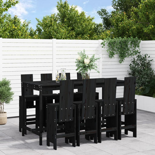 vidaXL 9 Piece Garden Bar Set Black Solid Wood Pine
