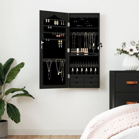 vidaXL Mirror Jewellery Cabinet Wall Mounted Black 37.5x10x90 cm