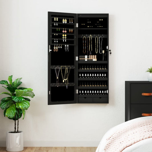 vidaXL Mirror Jewellery Cabinet with LED Lights Wall Mounted Black