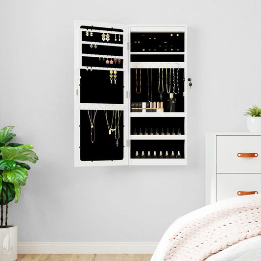 vidaXL Mirror Jewellery Cabinet with LED Lights Wall Mounted White