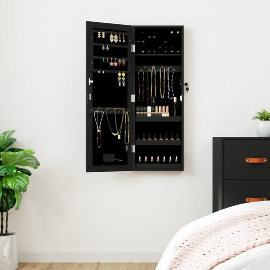 vidaXL Mirror Jewellery Cabinet with LED Lights Wall Mounted Black