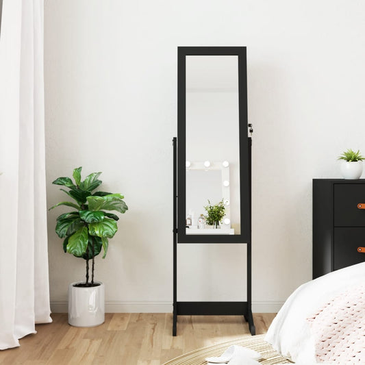 vidaXL Mirror Jewellery Cabinet with LED Lights Free Standing Black