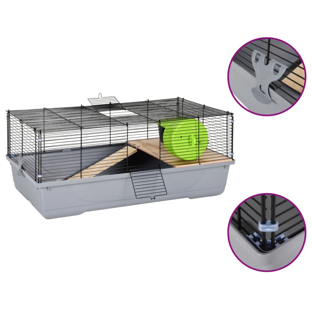 vidaXL Hamster Cage Grey 80x45x34 cm Polypropylene and Metal