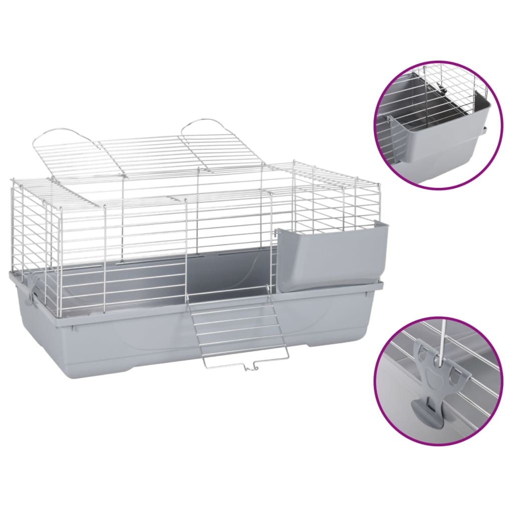 vidaXL Small Animal Cage Grey 80x45x39 cm Polypropylene and Metal