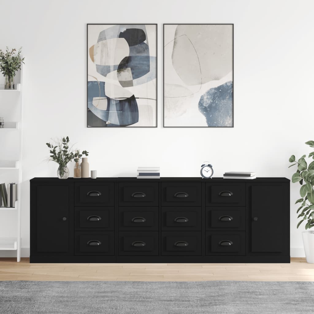 vidaXL Sideboards 3 pcs Black Engineered Wood
