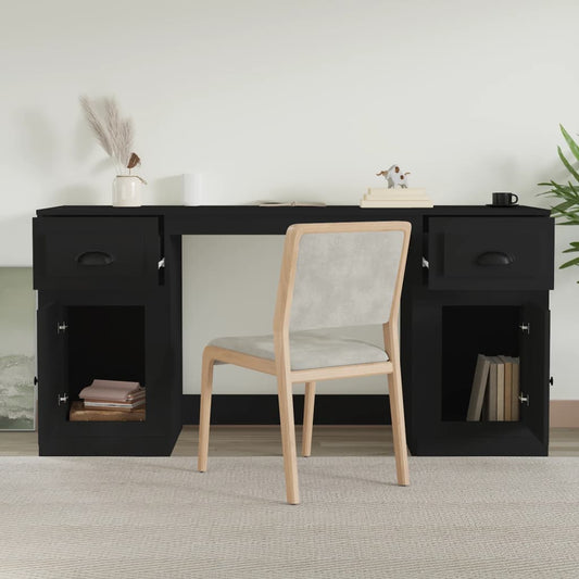 vidaXL Desk with Cabinet Black Engineered Wood