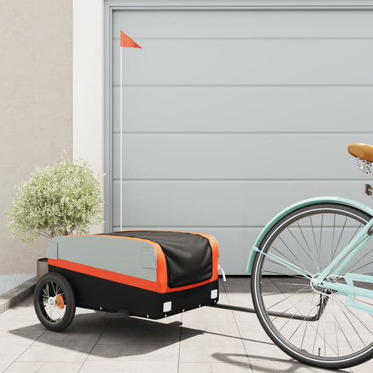 vidaXL Bike Cargo Trailer Black and Orange 30 kg Iron