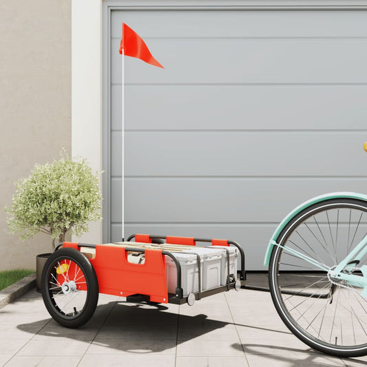 vidaXL Cargo Bike Trailer Orange Oxford Fabric and Iron