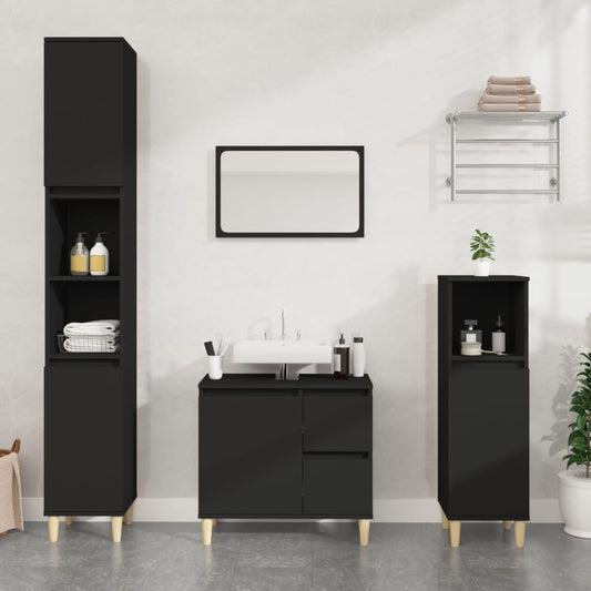 vidaXL 3 Piece Bathroom Cabinet Set Black Engineered Wood