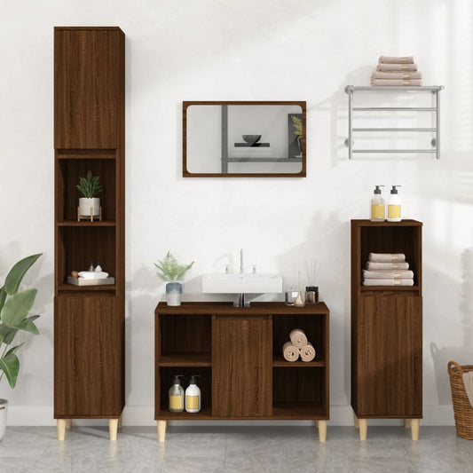 vidaXL 3 Piece Bathroom Furniture Set Brown Oak Engineered Wood