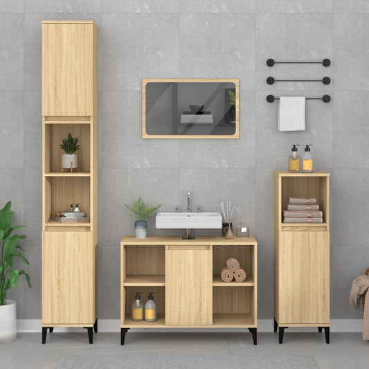 vidaXL 3 Piece Bathroom Furniture Set Sonoma Oak Engineered Wood