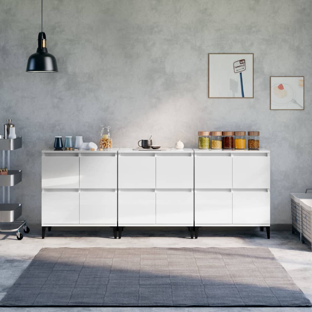 vidaXL Sideboards 3 pcs High Gloss White 60x35x70 cm Engineered Wood