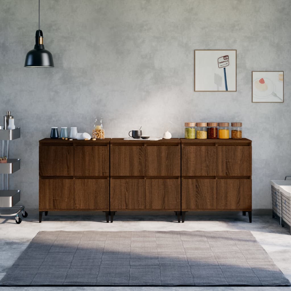 vidaXL Sideboards 3 pcs Brown Oak 60x35x70 cm Engineered Wood