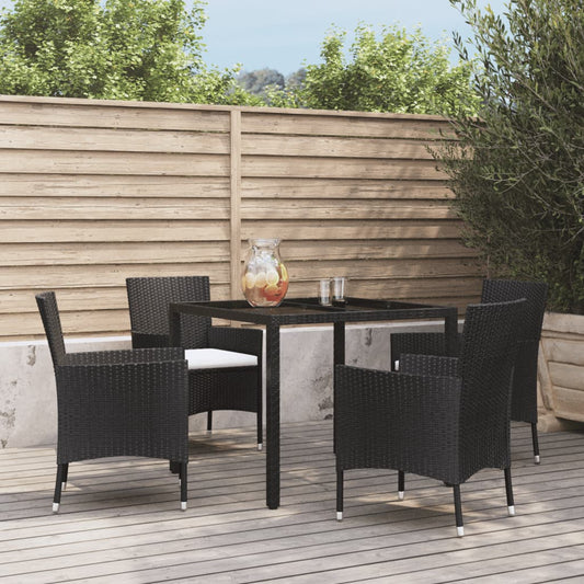 vidaXL 5 Piece Garden Dining Set with Cushions Black Poly Rattan