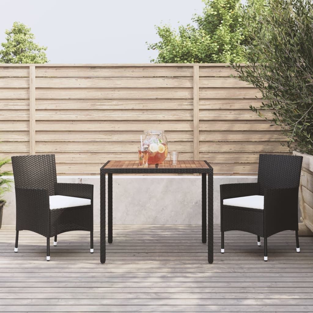 vidaXL 3 Piece Garden Dining Set with Cushions Black Poly Rattan