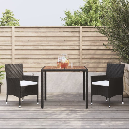 vidaXL 3 Piece Garden Dining Set with Cushions Black Poly Rattan