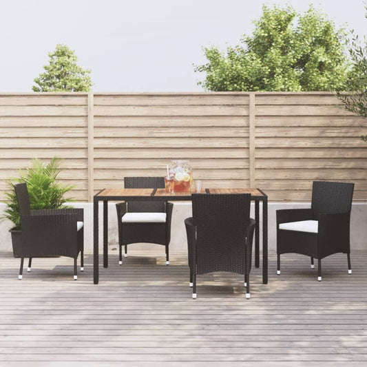 vidaXL 5 Piece Garden Dining Set with Cushions Black Poly Rattan