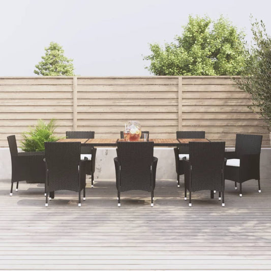 vidaXL 9 Piece Garden Dining Set with Cushions Black Poly Rattan