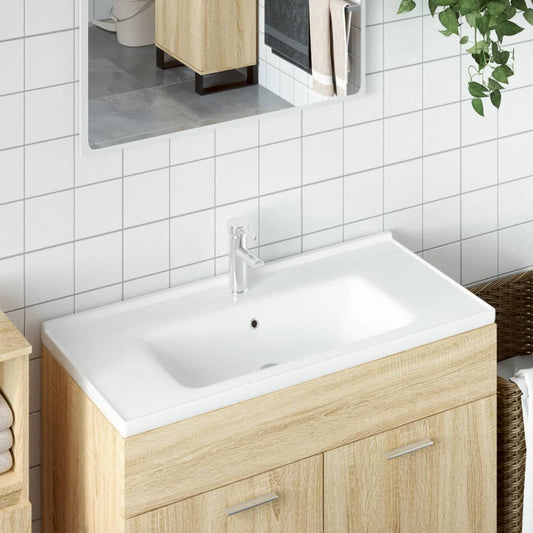 vidaXL Bathroom Sink White 100x48x19.5 cm Rectangular Ceramic