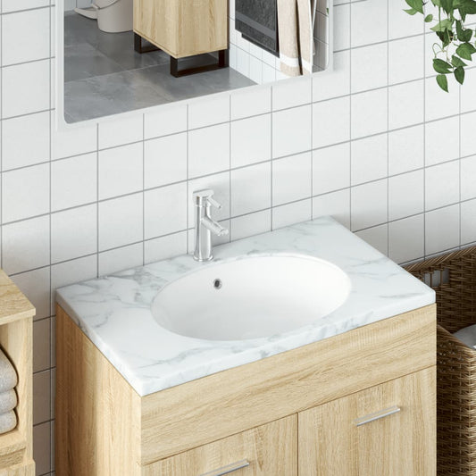 vidaXL Bathroom Sink White 43x35x19 cm Oval Ceramic