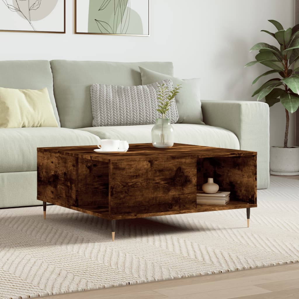 vidaXL Coffee Table Smoked Oak 80x80x36.5 cm Engineered Wood