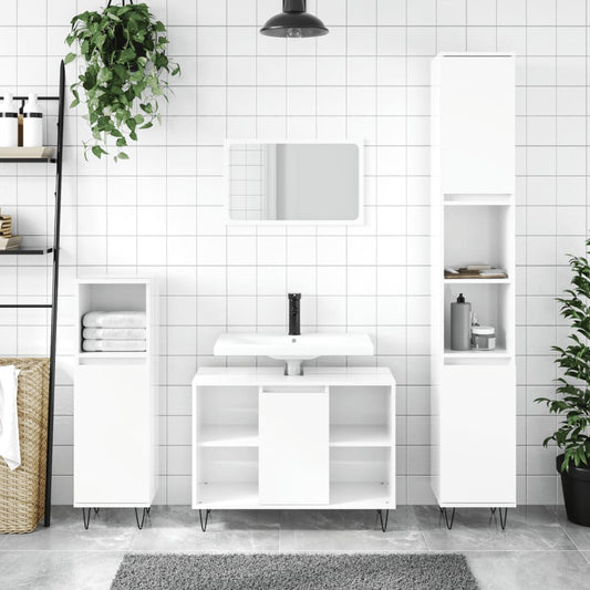 vidaXL Bathroom Cabinet High Gloss White 30x30x100 cm Engineered Wood