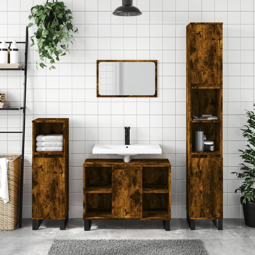 vidaXL Bathroom Cabinet Smoked Oak 80x33x60 cm Engineered Wood
