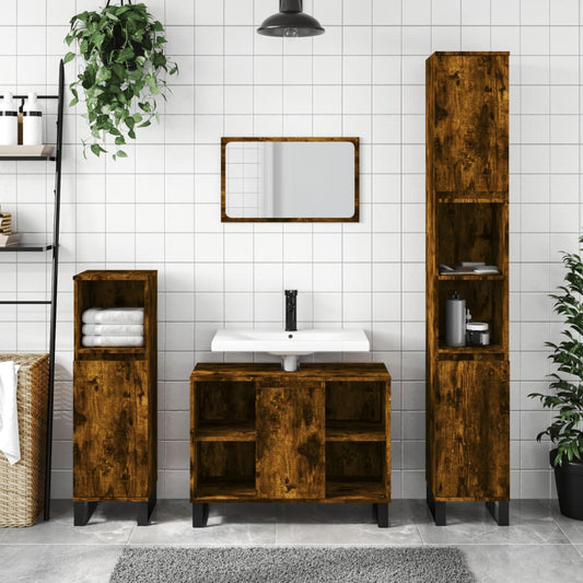 vidaXL Bathroom Cabinet Smoked Oak 80x33x60 cm Engineered Wood