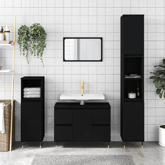 vidaXL Bathroom Cabinet Black 80x33x60 cm Engineered Wood