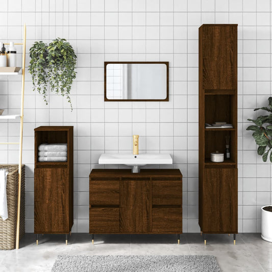 vidaXL Bathroom Cabinet Brown Oak 80x33x60 cm Engineered Wood