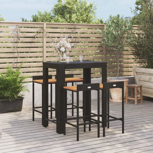 vidaXL 5 Piece Garden Bar Set Black Poly Rattan&Solid Wood Acacia