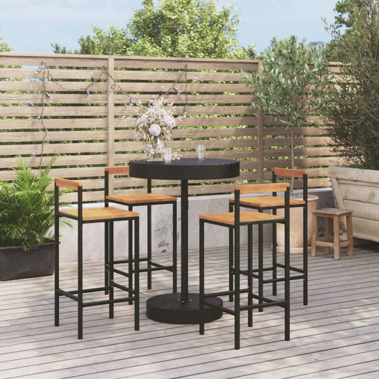vidaXL 5 Piece Garden Bar Set Black Poly Rattan&Solid Wood Acacia