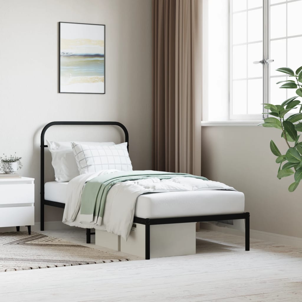vidaXL Metal Bed Frame with Headboard Black 80x200 cm