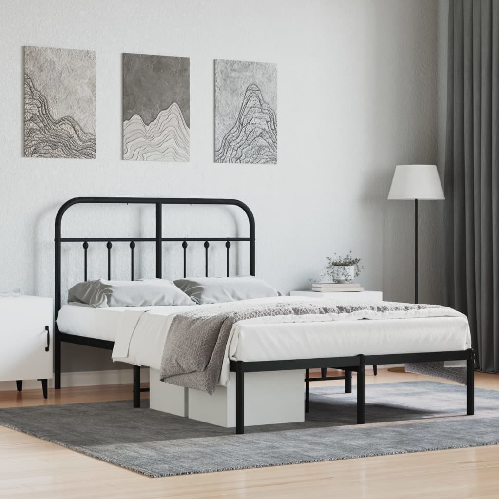 vidaXL Metal Bed Frame with Headboard Black 120x200 cm