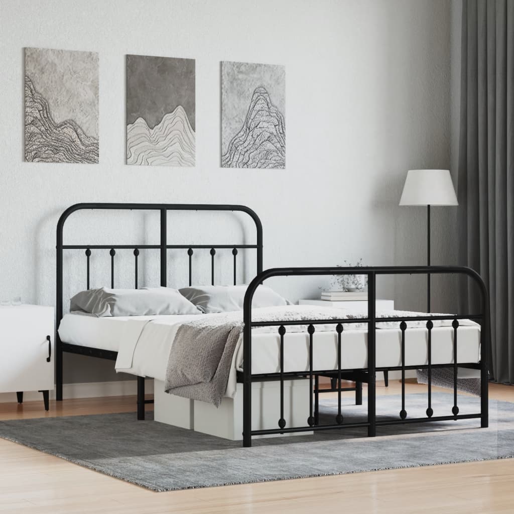 vidaXL Metal Bed Frame with Headboard and Footboard Black 120x190 cm